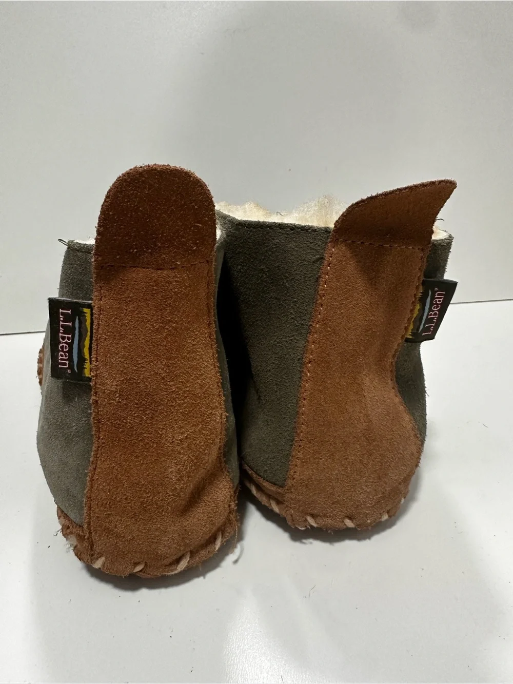 LL Bean Slippers Mens Size US 10 Sherling Lined Suede Leather Brown